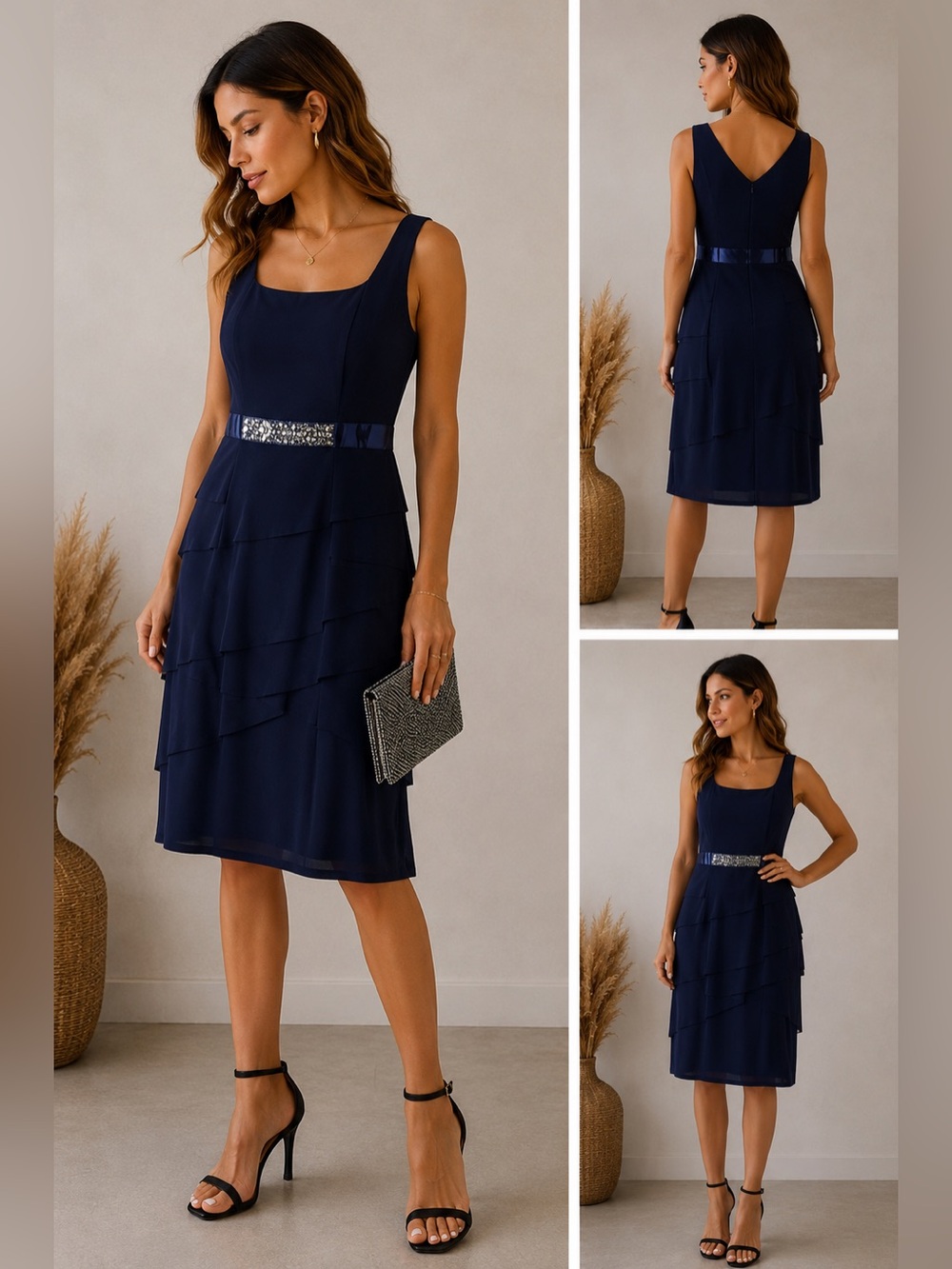Alex Evening Women’s Blue Rhinestone Sequins Sleeveless Formal Evening Dress 10
